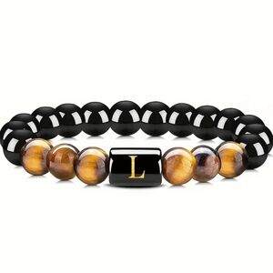 Men's tiger eye Initial Bead Bracelet